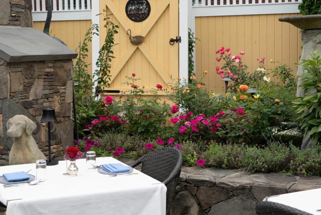 The garden patio of Ambrose, one of the best Exeter, NH Restaurants near Phillips Exeter Academy