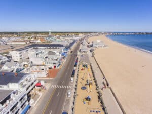 Welcome 32 Aerial View of the Hampton Beach Boardwalk and Beach in New Hampshire