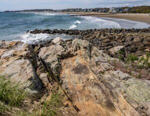 Welcome 32 Rocks and sand at Jenness Beach in Rye, New Hampshire